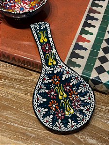Descanso de Colher - Turco - Cerâmica - Verde Escuro e Colorido