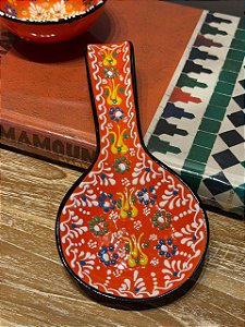 Descanso de Colher - Turco - Cerâmica - Laranja e Colorido