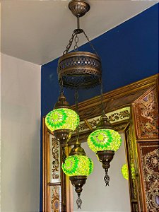 Luminária de Teto Turca 3 Globos Média Verde