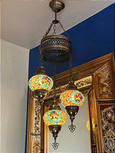Luminária de Teto Turca 3 Globos Média Colorida