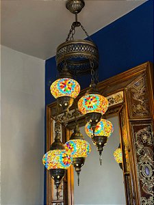 Luminária de Teto Turca 5 Globos Média Colorida
