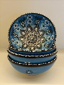 Bowl - Cerâmica - Turquia - Pintura Alto Relevo - Tamanho Médio - Azul Claro