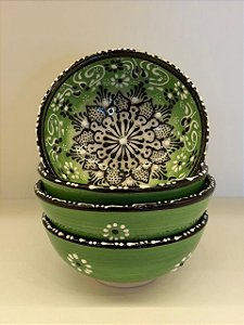 Bowl - Cerâmica - Turquia - Pintura Alto Relevo - Tamanho Médio - Verde Claro