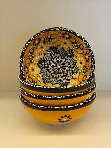Bowl - Cerâmica - Turquia - Pintura Alto Relevo - Tamanho Médio - Amarelo