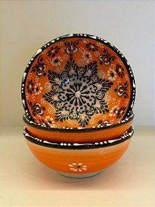 Bowl - Cerâmica - Turquia - Pintura Alto Relevo - Tamanho Médio - Laranja