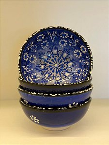Bowl - Cerâmica - Turquia - Pintura Alto Relevo - Tamanho Médio - Azul Escuro