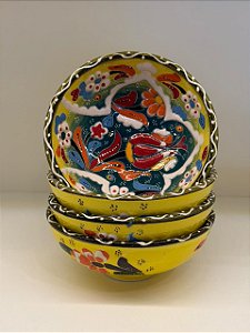 Bowl - Cerâmica - Turquia - Relevo - Tamanho Médio - Amarelo e Colorido