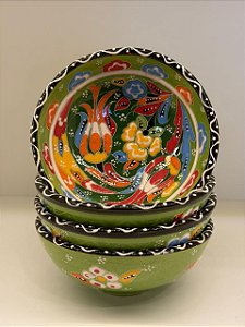 Bowl - Cerâmica - Turquia - Relevo - Tamanho Médio - Verde e Colorido