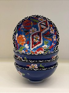 Bowl - Cerâmica - Turquia - Relevo - Tamanho Médio - Azul e Colorido