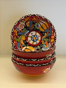 Bowl - Cerâmica - Turquia - Relevo - Tamanho Médio - Vermelho e Colorido