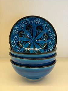 Bowl - Cerâmica - Turquia - Relevo - Tamanho Médio - Verde Turquesa