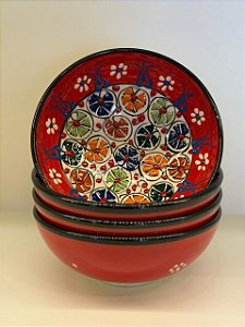 Bowl - Cerâmica - Turquia - Pintura Alto Relevo - Tamanho Grande - Vermelho e Colorido
