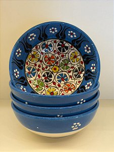 Bowl - Cerâmica - Turquia - Pintura Alto Relevo - Tamanho Grande - Azul Claro e Colorido