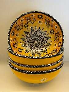 Bowl - Cerâmica - Turquia - Pintura Alto Relevo - Tamanho Grande - Amarelo