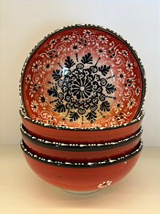 Bowl - Cerâmica - Turquia - Pintura Alto Relevo - Tamanho Grande - Vermelho