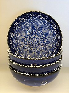 Bowl - Cerâmica - Turquia - Pintura Alto Relevo - Tamanho Grande - Azul Escuro