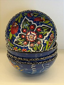 Bowl - Cerâmica - Turquia - Pintura Alto Relevo - Tamanho Grande - Azul e Colorido