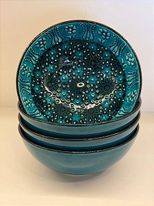 Bowl - Cerâmica - Turquia - Pintura Alto Relevo - Tamanho Grande - Verde Turquesa