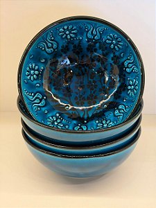 Bowl - Cerâmica - Turquia - Pintura Alto Relevo - Tamanho Grande - Verde Turquesa
