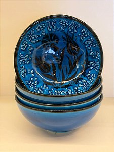 Bowl - Cerâmica - Turquia - Pintura Alto Relevo - Tamanho Grande - Azul Turquesa