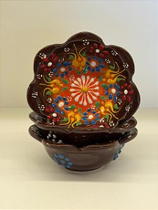 Bowl - Cerâmica - Turquia - Pintura Alto Relevo - Tamanho Pequeno - Marrom e Colorido