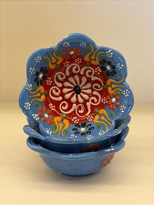 Bowl - Cerâmica - Turquia - Pintura Alto Relevo - Tamanho Pequeno - Azul Claro e Colorido