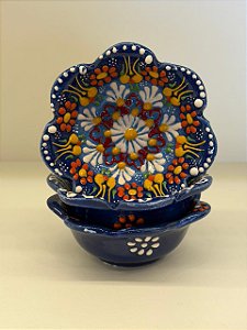 Bowl - Cerâmica - Turquia - Pintura Alto Relevo - Tamanho Pequeno - Azul Escuro e Colorido