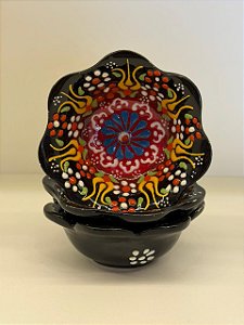 Bowl - Cerâmica - Turquia - Pintura Alto Relevo - Tamanho Pequeno - Preto e Colorido