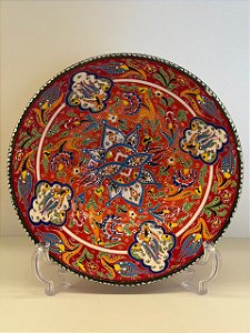 Saladeira - Cerâmica - Turquia - Pintura Relevo - Tamanho Pequeno - Vermelho, Laranja e Colorido