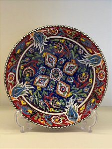 Saladeira - Cerâmica - Turquia - Pintura Relevo - Tamanho Pequeno - Vermelho, Azul e Colorido
