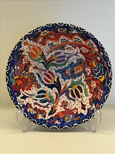 Saladeira - Cerâmica - Turquia - Pintura Relevo - Tamanho Pequeno - Azul e Colorido