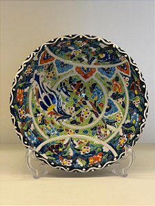 Saladeira - Cerâmica - Turquia - Pintura Relevo - Tamanho Pequeno - Verde e Colorido