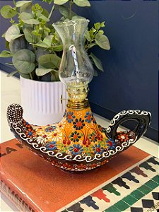 Lâmpada Mágica Turca - Decorativa - Cerâmica - Pintura Alto Relevo - Amarelo, Marrom e Colorido