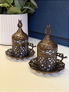 Par de Xícaras Turca - Metal - Cerâmica - Cobre Envelhecido