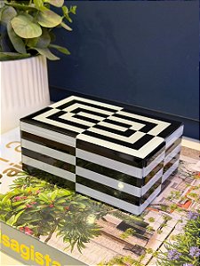 Caixa Decorativa - Vidro - Porta Joias - Preto e Branco - 15X10CM