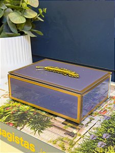 Caixa Decorativa - Vidro - Porta Joias - Roxo e Dourado - 16X12CM