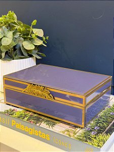 Caixa Decorativa - Vidro - Porta Joias - Roxo e Dourado - 24X16CM