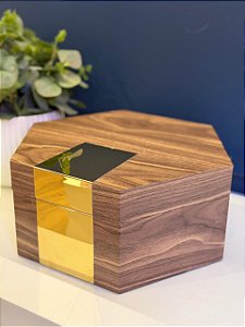 Caixa Decorativa - Madeira - Porta Joias - Marrom e Dourado - 30X26CM