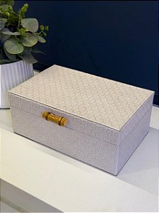 Caixa Decorativa - Couro Sintético - Off White - 26X17