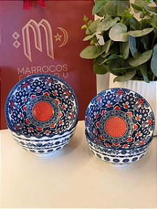 Kit 4 Bowls - Cerâmica - Azul e Vermelho
