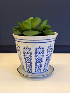 Cachepot em Cerâmica - Azul e Branco - 12CM