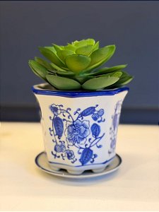 Cachepot em Cerâmica - Azul e Branco - 12CM