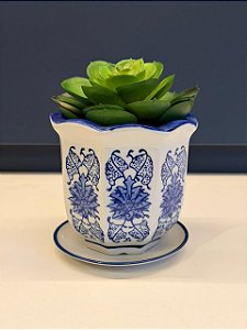 Cachepot em Cerâmica - Azul e Branco - 11CM