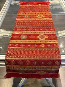 Caminho de Mesa em Jacquard - Vermelho e Terracota