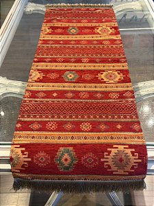 Caminho de Mesa em Jacquard - Vermelho e Terracota