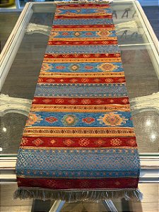 Caminho de Mesa em Jacquard - Azul e Vermelho