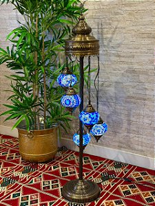 Luminária Turca de Chão - 5 Globos - Azul