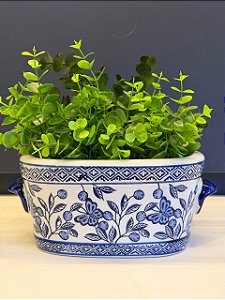 Cachepot em Cerâmica - Azul e Branco