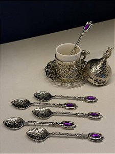 Jogo de Colheres - Turcas - Metal - Prata e Roxo
