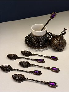 Jogo de Colheres - Turcas - Metal - Cobre e Roxo